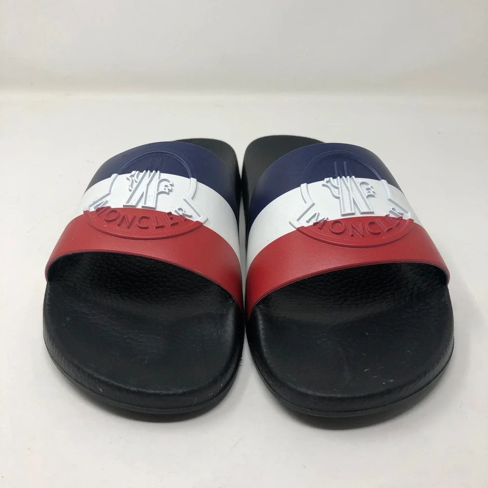 Moncler Basile Rubber‎ Slide Sandal Mens 41 US 8 Black Stripe Beach Summer